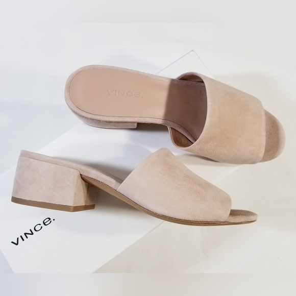 NIB Vince Rachelle 2 Suede Block Heel Mule Slide Sandals in Blush Pink - Picture 2 of 15